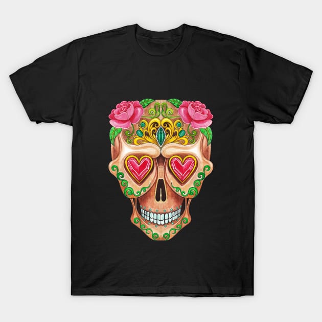 Sugar skull fancy vintage and gems day of the dead. T-Shirt by Jiewsurreal